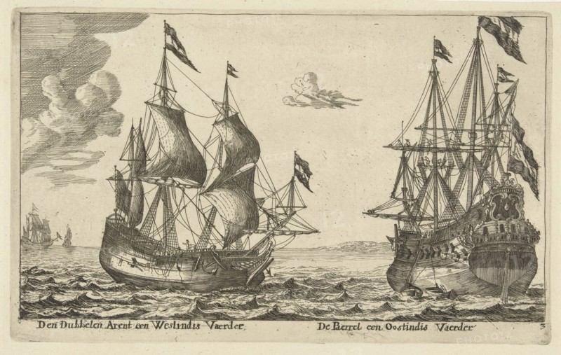 The ships De Parel and De Dubbele Arend, Anonymous, Reinier Nooms, 1652 - 1714