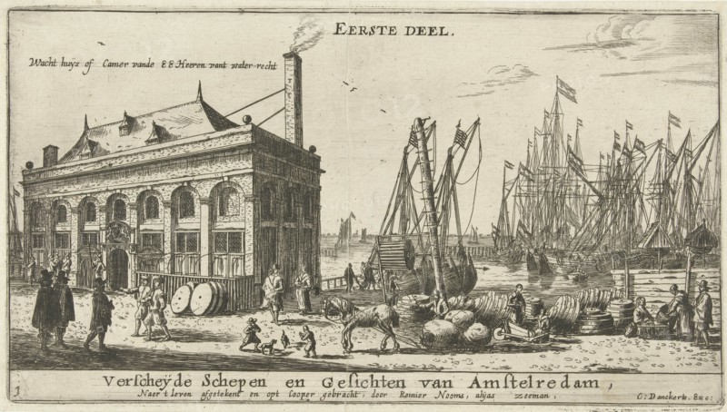 Amsterdam Harbour with the guardhouse, The Netherlands, Reinier Nooms, 1652 - 1654