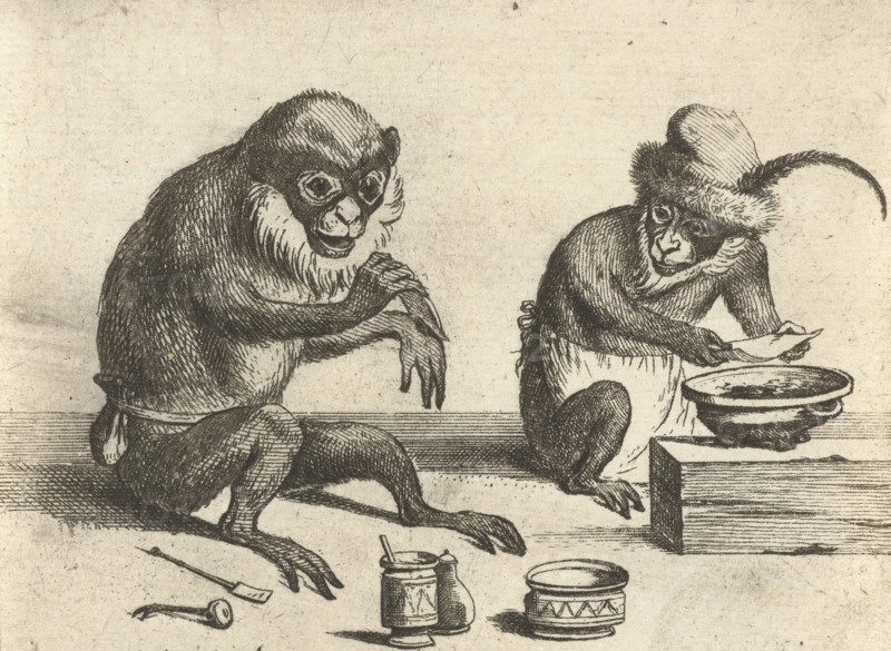 A monkey, print maker: Quirin Boel, David Teniers II, 1635 - 1690