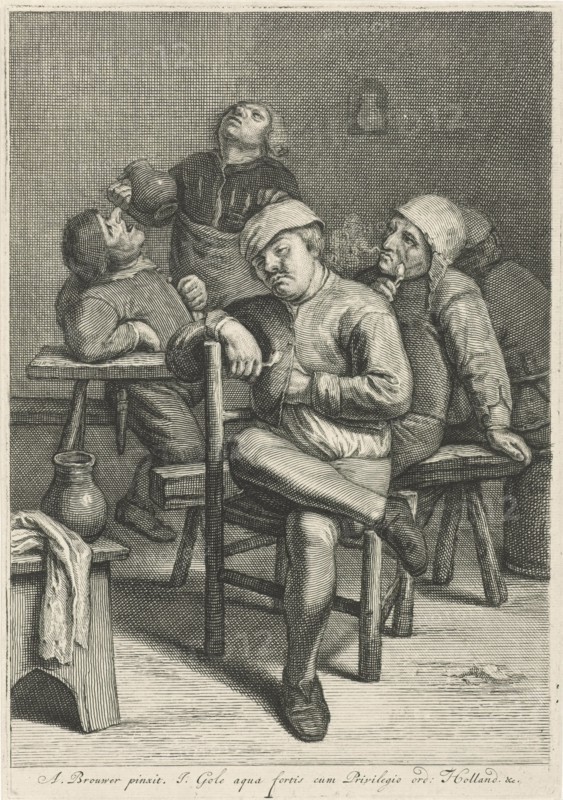 Tavern Scene with smoking farmers, Jacob Gole, Republiek der Zeven Verenigde Nederlanden, 1670 - 1724