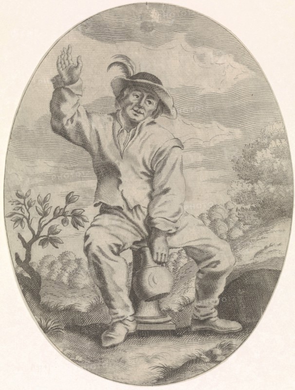 Seated farmer with a jug, Nicolaes van Lijnhoven, Andries Both, 1622 - before 1702