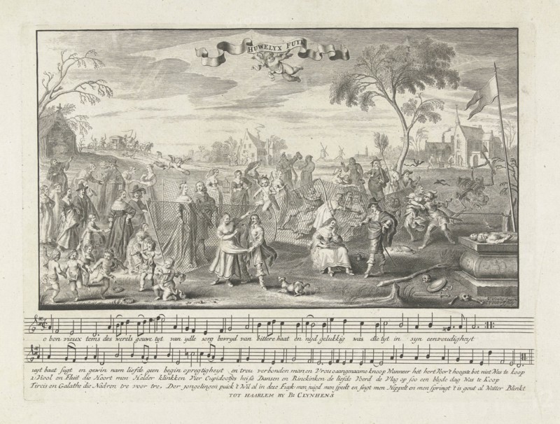 The marriage trap: allegory on the marriage, Cornelis van Dalen II, Adriaen Pietersz. van de Venne, print maker: Anonymous, 1655 - 1779