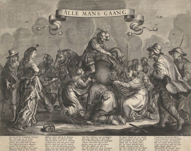 Allegory with horse poop gold pieces, ca 1650, Cornelis van Dalen (I), Rombout van den Hoeye, 1640 - 1660