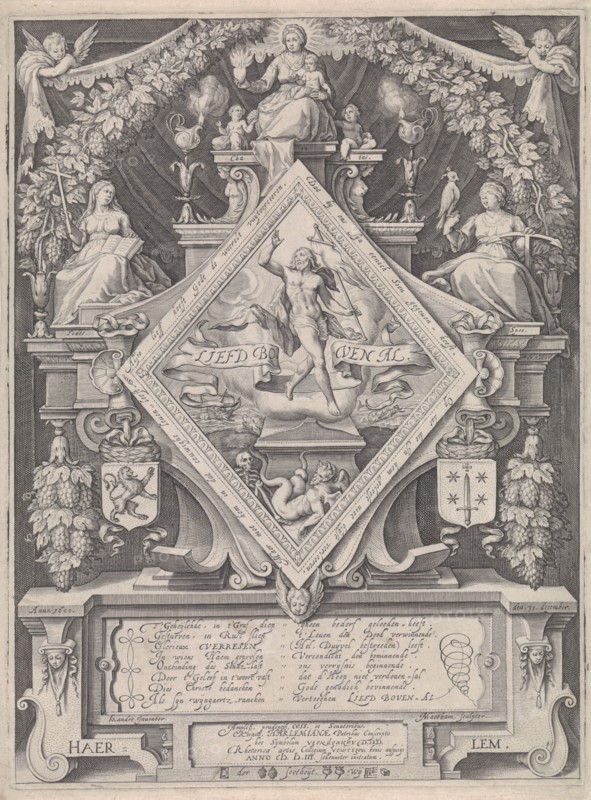 New Year Postcard from the Haarlem Chamber of Rhetoric The Wijngaertrancken, 1600, The Netherlands, Jacob Matham, 1600