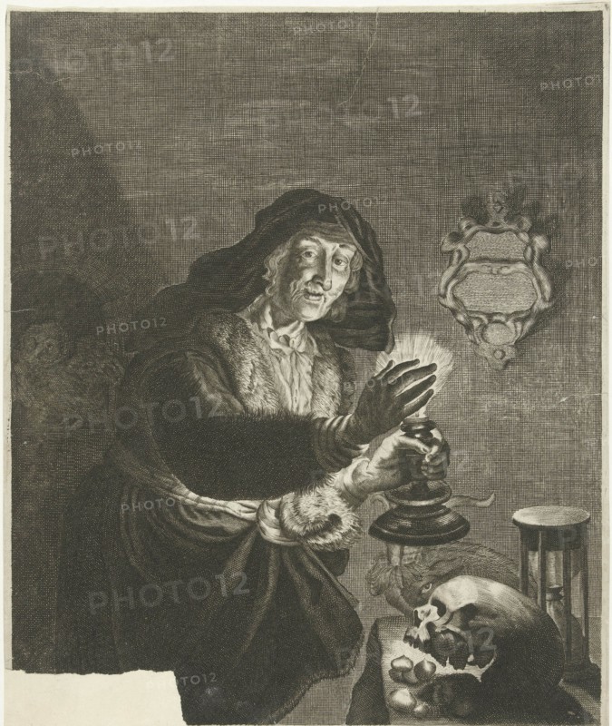 Old woman by candlelight, Albert Haelwegh, print maker: Anonymous, Joachim von Sandrart, in or after 1645 - 1723