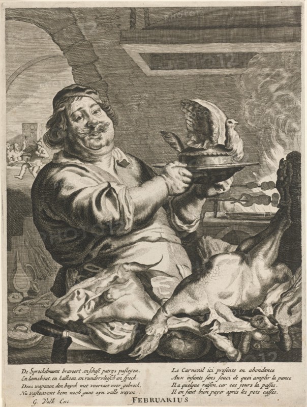 Cook with pie, Theodor Matham, Anonymous, Joachim von Sandrart, 1661 - 1726
