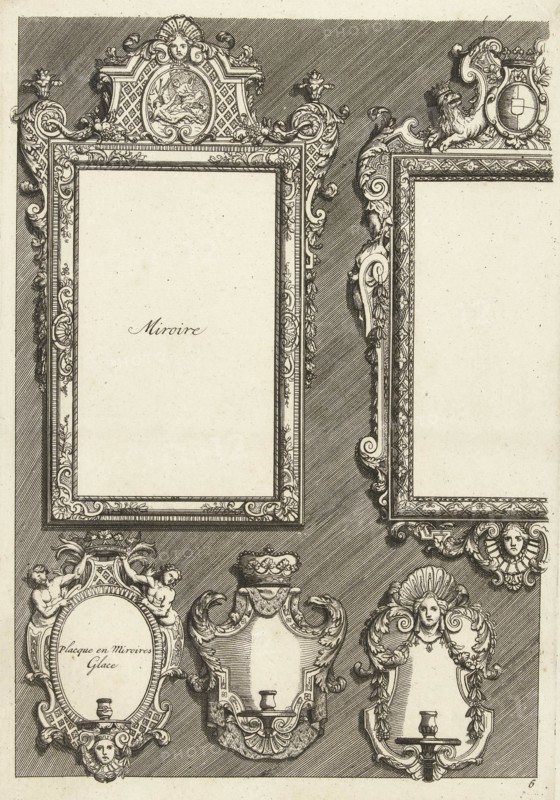 Two Rectangular Mirrors and Three Sconces, DaniÃ«l Marot I, print maker: Anonymous, after 1703 - before 1800