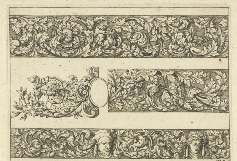 Three friezes with leaf tendrils, Anthonie de Winter, C. de Moelder, 1696
