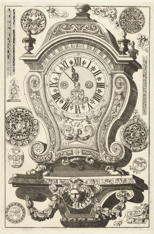 Clock on console with mask and garland, DaniÃ«l Marot I, Anonymous, Anonymous, after 1706 - before 1800