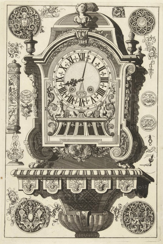 Clock on console awarded bust, DaniÃ«l Marot (I), Anonymous, Anonymous, after 1706 - before 1800