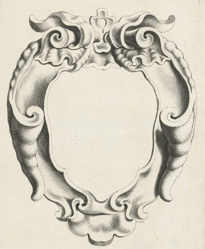 Cartouche with lobe ornament whose edges curl inwards, Michael Mosijn, Gerbrand van den Eeckhout, Clement de Jonghe, 1640 to 1655