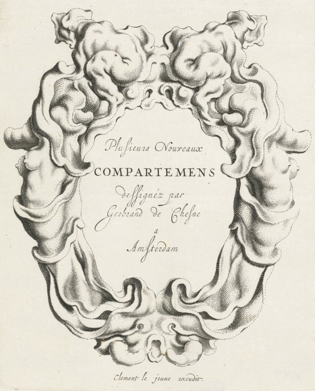 Cartouche with lobe ornament on both sides a female torso, Michiel Mosijn, Clement de Jonghe, 1640 - 1655
