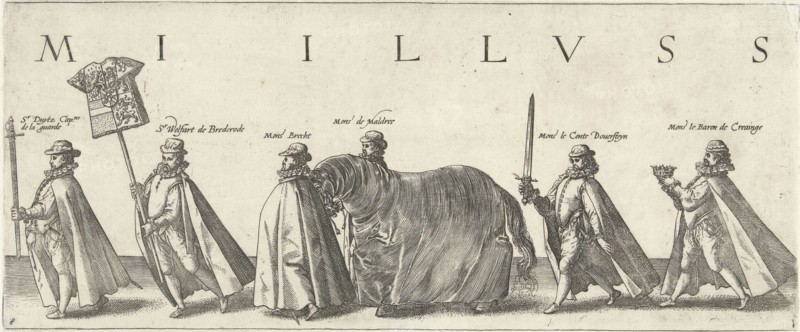 Funeral procession of William of Orange, page 8, print maker: Hendrick Goltzius, Willem Janszoon Blaeu, 1584 and or 1584 - 1638