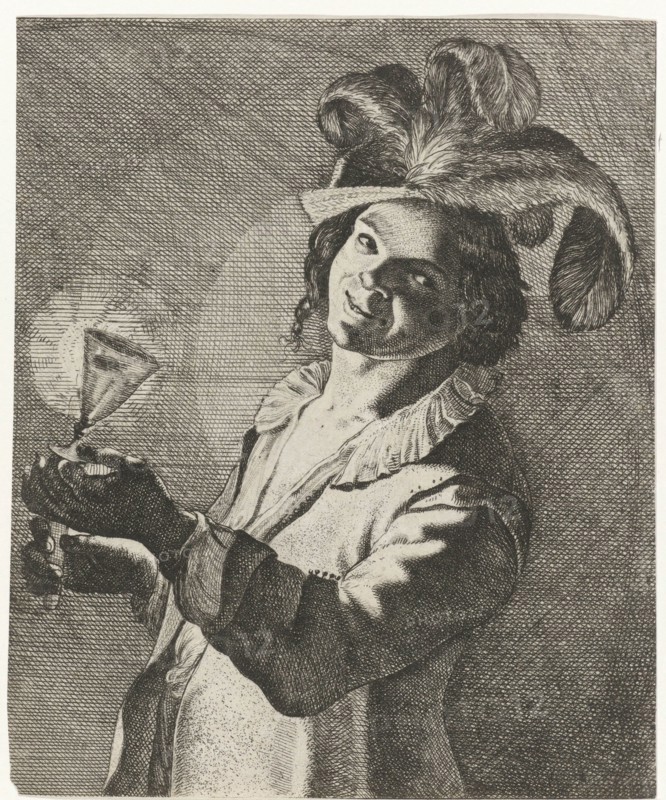 Smiling boy with a glass in hand, possibly Jan Matham, 1628 - 1664