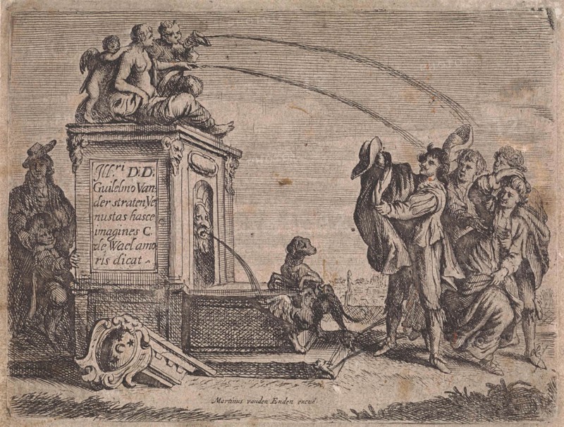 Group of people at fountain, Cornelis de Wael, Martinus van den Enden (I), 1630 - 1654