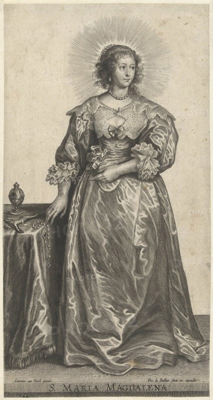 Mary Magdalene as richly dressed woman for conversion, print maker: Pieter de Bailliu I, Anthony van Dyck, Pieter de Bailliu I, 1623 - 1660