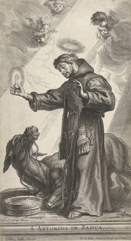Saint Anthony of Padua made a wonder with donkey kneeling for host, Pieter de Bailliu (I), 1623 - 1660, Pieter de Bailliu I, 1623 - 1660