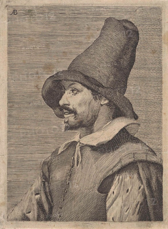 Portrait of Jan Jansz, Jan Death, print maker: Abraham Bloteling attributed to, Adriaen Brouwer, Cornelis Visscher II, 1655 - 1690