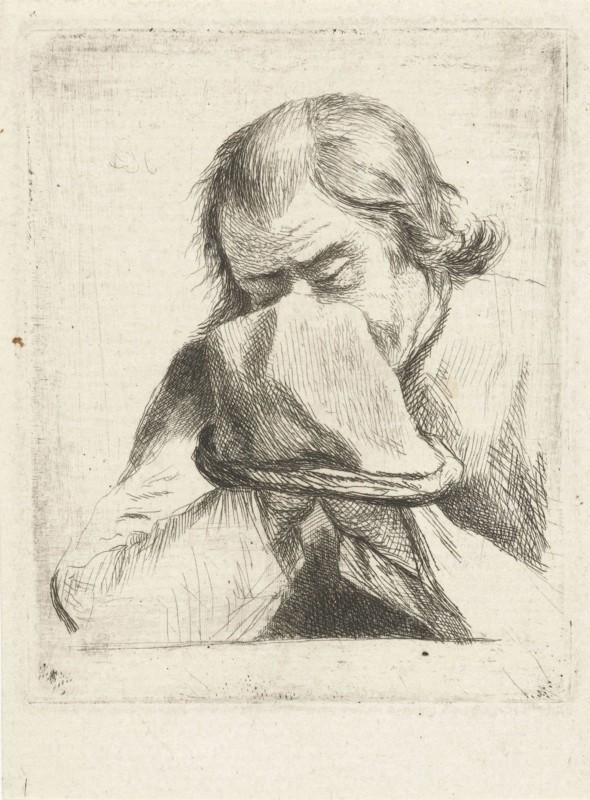 Praying man with hat, print maker: Louis Bernard Coclers, 1756 - 1817