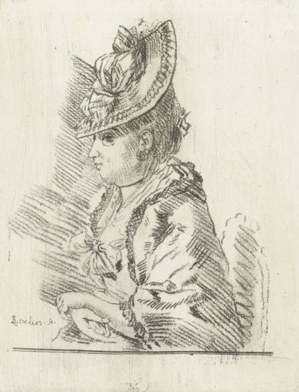 Portrait of a young lady with hat in profile to the left, Louis Bernard Coclers, 1756-1817