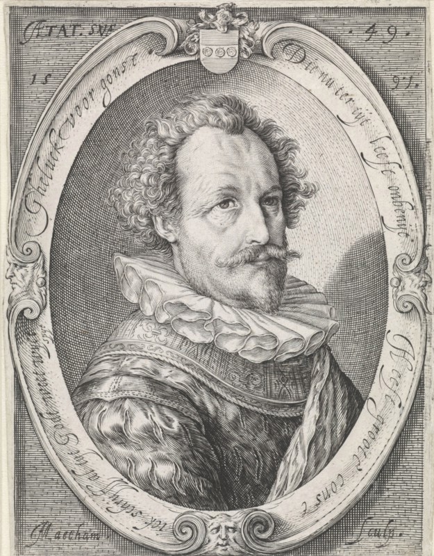 Portrait of an unknown man at the age of 49, Jacob Matham, 1597