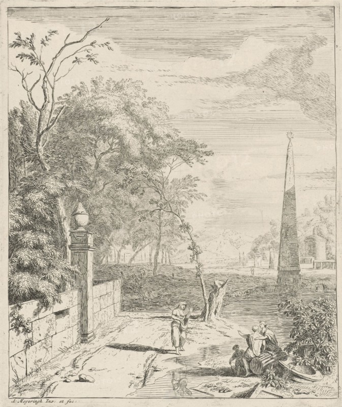 Landscape with an Obelisk, Albert Meyeringh, 1695 - 1714
