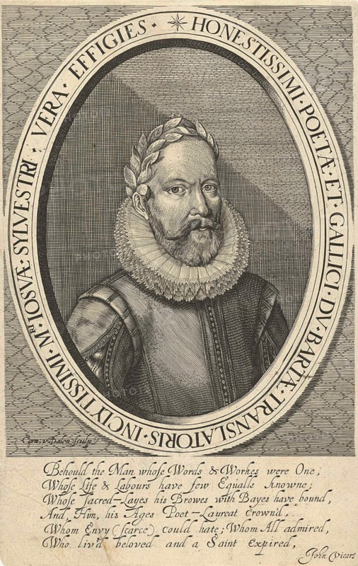 Portrait of poet Joshua Sylvester, Cornelis van Dalen (I), unknown, John Vicars, 1633 - 1638