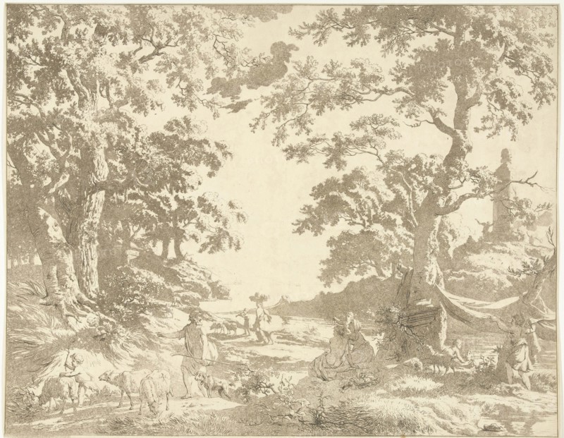 Arcadian landscape with Janus Picture, Hermanus Fock, 1781 - 1822