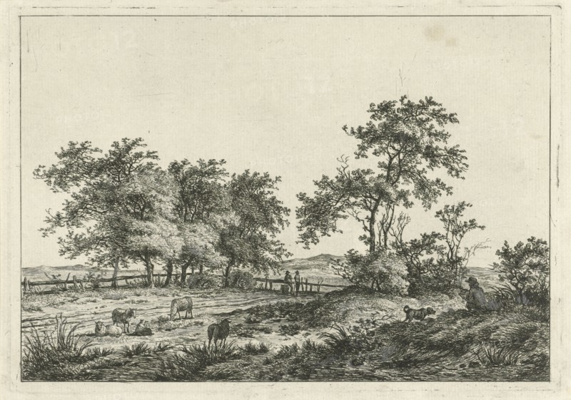 Landscape with cartoonist and dog, Hermanus Fock, 1781 - 1822