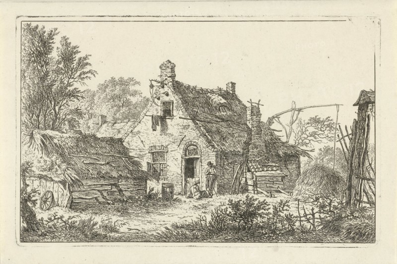 Farm with standing man and woman sitting, Hermanus Fock, 1781 - 1822