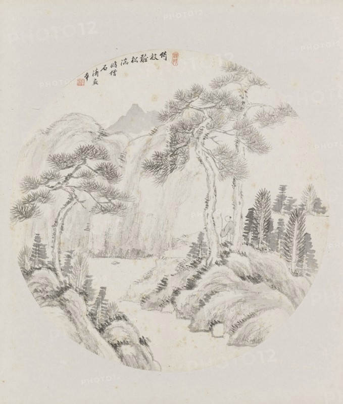 Album page, chinese painting. landscape in China,  Hui Nian, 1850 - 1900