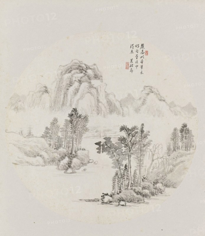 Album page, chinese painting. landscape in China,  Hui Nian, 1850 - 1900