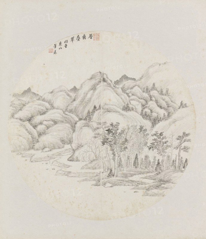 Album page, chinese painting. landscape in China,  Hui Nian, 1850 - 1900