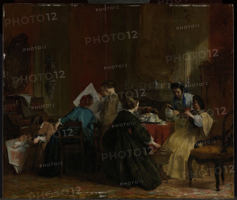 Group of Women Looking at Stereoscope Photographs, Jacob Spoel, in or before 1868