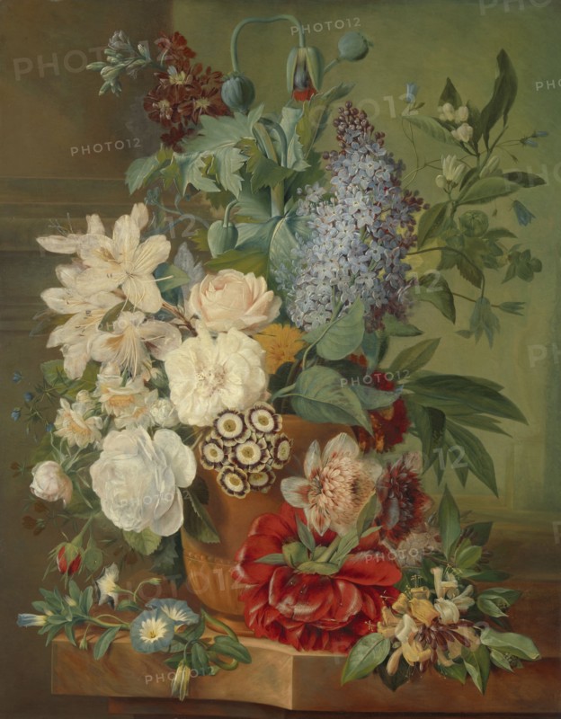 Flowers in a Terracotta Vase, Albertus Jonas Brandt, Eelke Jelles Eelkema, 1810 - 1824