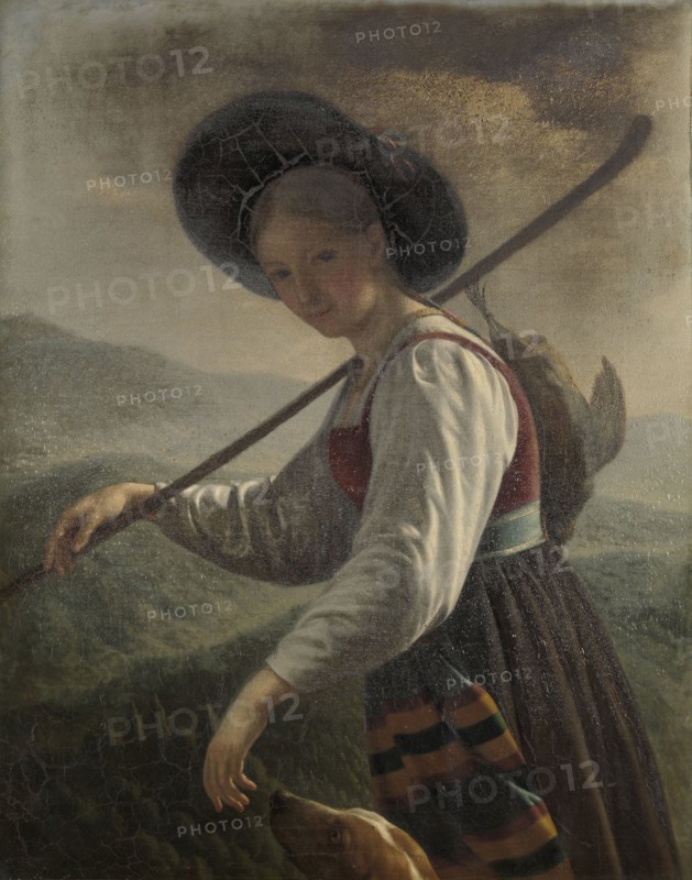 A Swiss Peasant Woman with her Dog, Cornelis Cels, 1820 - 1821