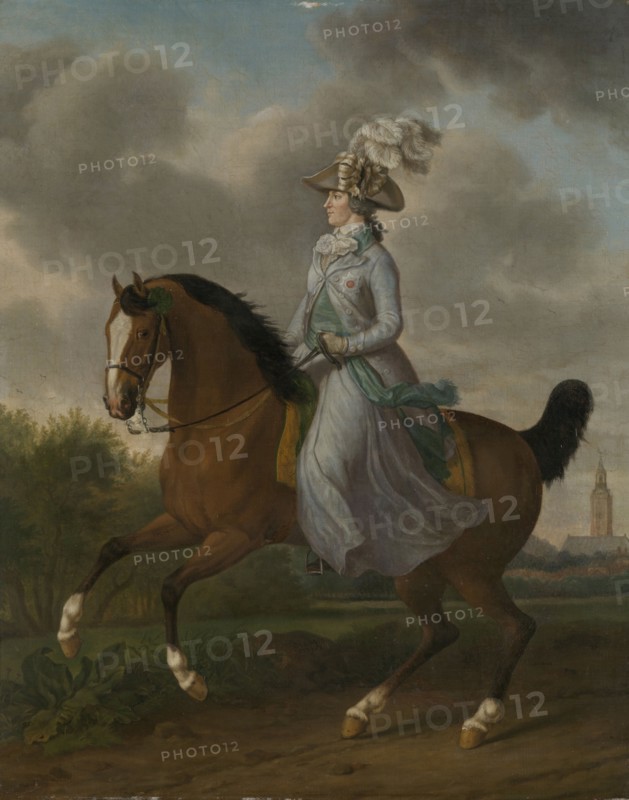 Equestrian Portrait of Wilhelmina of Prussia, Consort of Prince William V (Frederika Sophia Wilhelmina), Tethart Philip Christian Haag, 1789