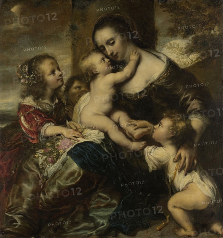 Portrait of a woman with four children, depicted as Caritas, JÃ¼rgen Ovens, 1650 - 1678