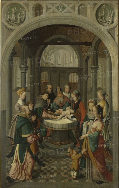 Panel of an Altarpiece with Circumcision of Christ, on verso is Resurrection of Christ, attributed to Master of Alkmaar, c. 1520 - c. 1535