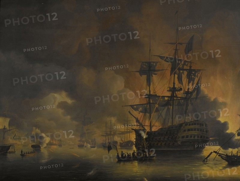 Fire on the Wharves of Algiers shortly after the beginning of the Bombardment by the Anglo-Dutch Fleet, 27 August 1816, Nicolaas Baur, 1816 - 1820