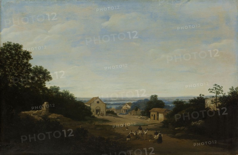 Brazilian landscape with the village of IgaraÃ§Ãº. To the left the church of Sts Cosmas and Damian, Frans Jansz Post, 1659