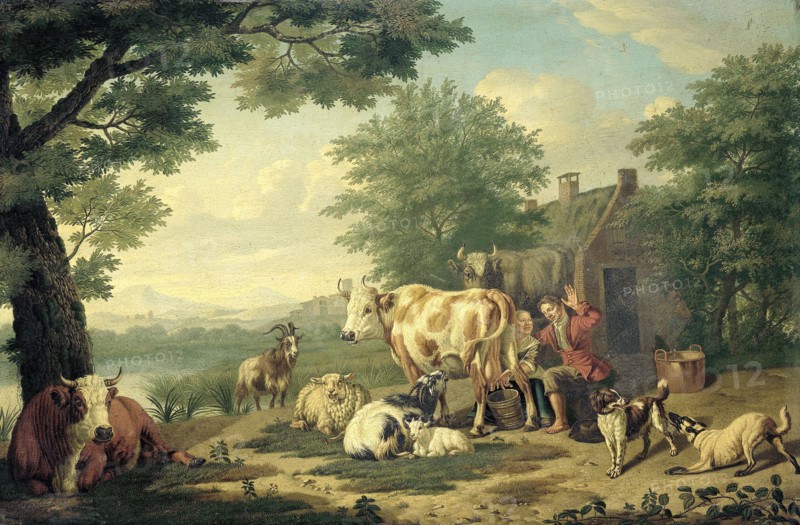Rustic Scene with Woman Milking, Jan van Gool, 1710 - 1763