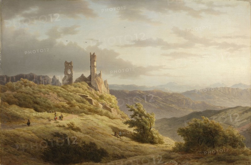 Mountain Landscape with ruin, Louwrens Hanedoes, 1849
