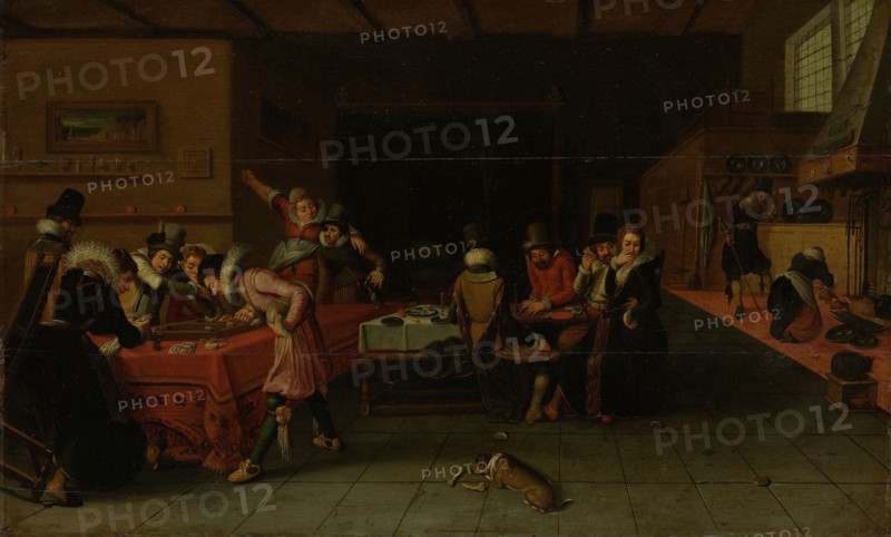 Interior of a Tavern or Brothel with People Drinking and Playing Trictrac, Anonymous, c. 1620 - c. 1625