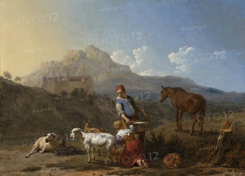 Italian Landscape with Girl Milking a Goat, Italy, Karel Dujardin, 1652