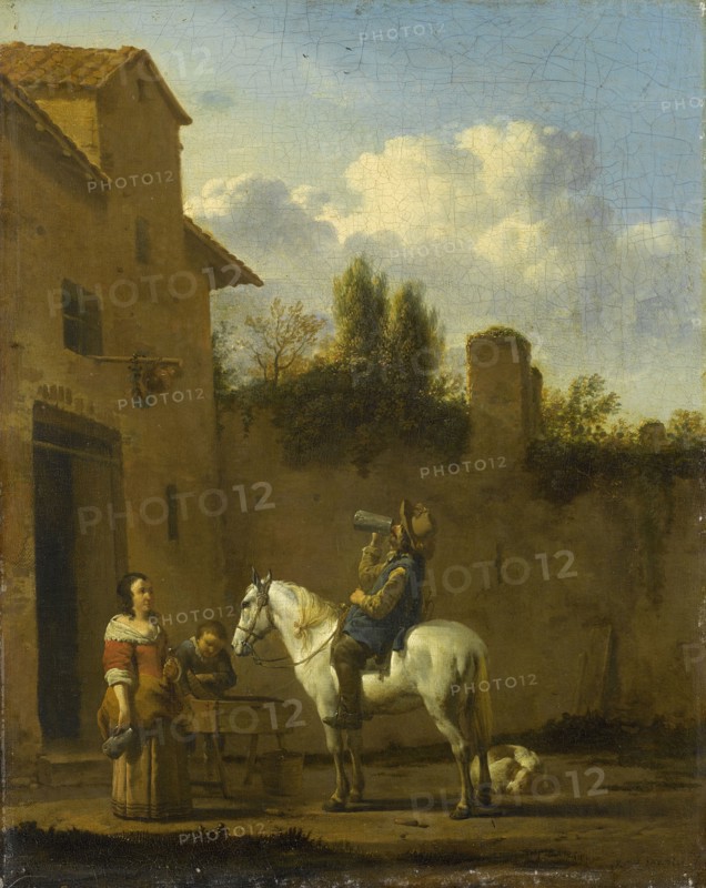 A Trumpeter on Horseback Drinking, Karel Dujardin, 1650 - 1660