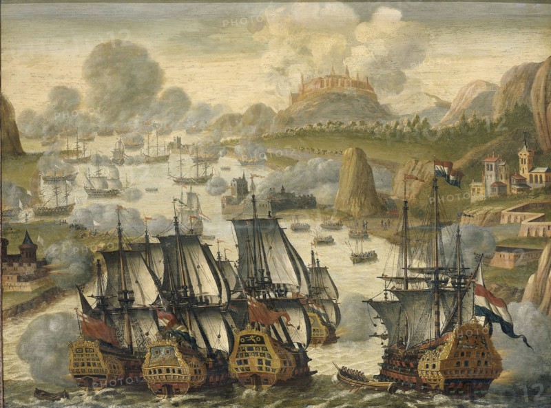 Naval Battle of  Vigo Bay, Battle of Rande, 23 October 1702. Episode from the War of the Spanish Succession, Anonymous, c. 1705
