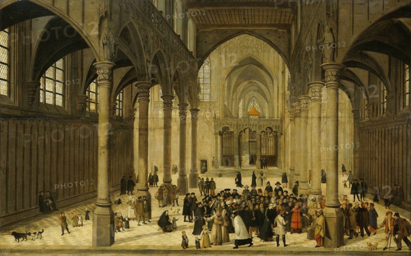 Church Interior with Christ Preaching to a Crowd, attributed to Cornelis van Dalem, 1545 - 1570