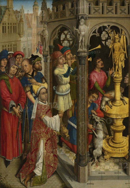 Augustine Sacrificing to an Idol of the Manichaeans ? (Saint Géry, Bishop of Cambrai? or Scene from the Life of Saint Nicholas of Bari ?), attributed to Aert van den Bossche, c. 1480