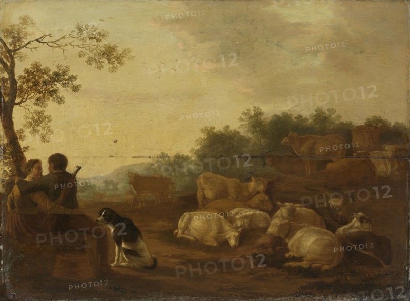 Landscape with sheperd, sheperdess and cattle, Willem Ossenbeeck, c. 1632